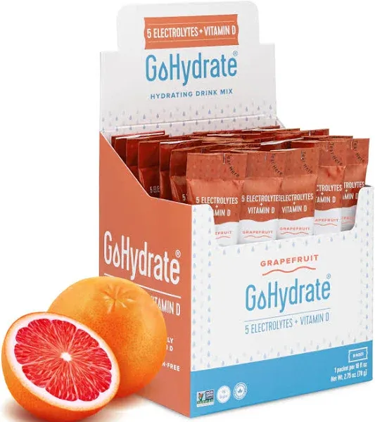 GoHydrate Electrolyte Drink Mix - A Naturally Flavored, Sugar Free, Low Sodium, Hydration Powder (Grapefruit, 30 Count (Pack of 1))