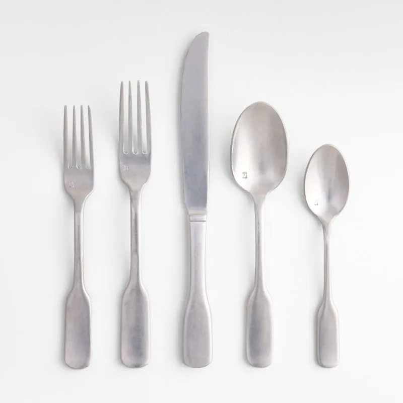 Fortessa Ashton Antiqued Flatware 5 Piece Place Setting, Stainless Steel