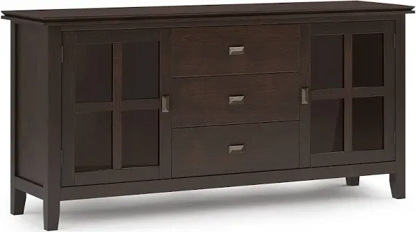 SIMPLIHOME Artisan SOLID WOOD 60 Inch Wide Contemporary Large Sideboard Buffet in Dark Chestnut Brown, For the Dining Room and Kitchen