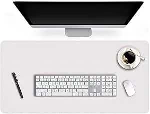 24 X 60 Inch XL Desk Mat Desktop Protector Non-Slip PU Leather Desk Pad Blotter Laptop Computer Gaming Keyboard Mouse Pad Writing Mat Desk Cover for Women Men Kids Girls Rctangular Waterproof White