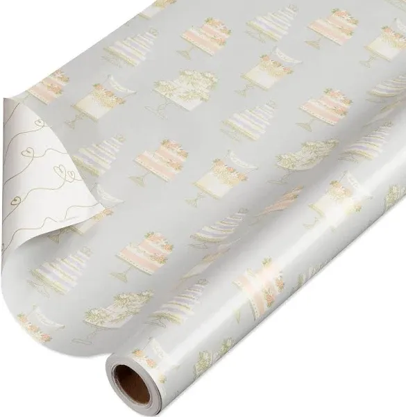 American Greetings 175 sq. ft. Reversible Wrapping Paper for Weddings, Bridal Showers, Engagement, Anniversaries and All Occasions, Wedding Cakes (1 Roll, 30 in x 70 ft.)