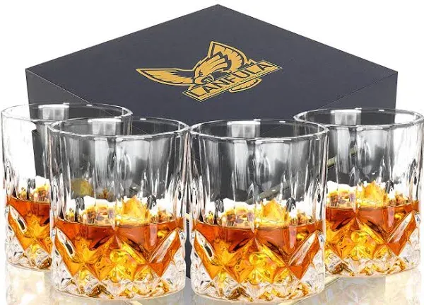 Crystal Whiskey Glass, Premium Old Fashioned Glasses Gift Set of 4. Rocks Tumbler for Drinking Bourbon Cocktail Scotch Whisky 10oz