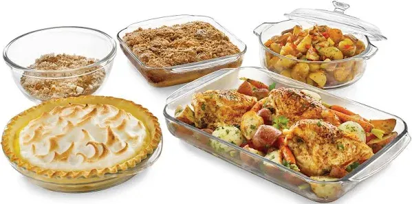 Libbey Baker&#039;s Basics 5-Pc Glass Casserole Baking Dish Set with 1Cover Lead-free