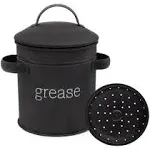 Black Enamelware Grease Container w/Strainer, Farmhouse Style Kitchen StorageTin