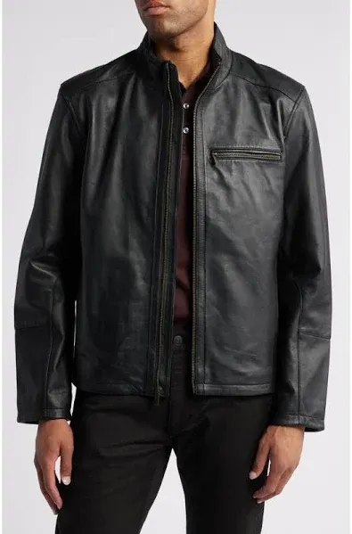 Cole Haan Men&#39;s Stand Collar Genuine Leather Jacket