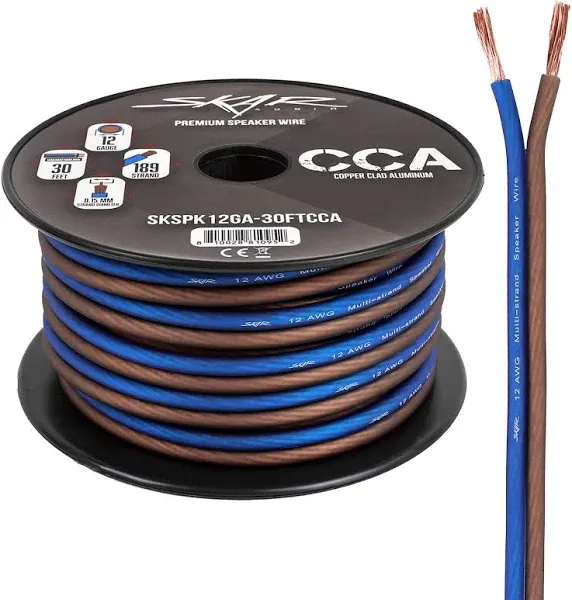 Skar Audio 12 Gauge AWG Audio Speaker Wire - 30 Feet (Blue/Brown)