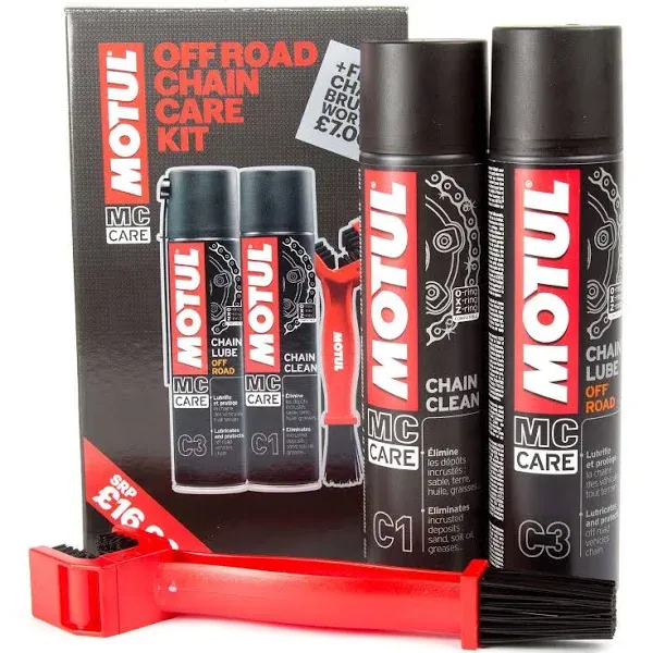 Motul Motorcycle Chain Care Kit - Chain Cleaner + Chain Lube + Chain Brush 