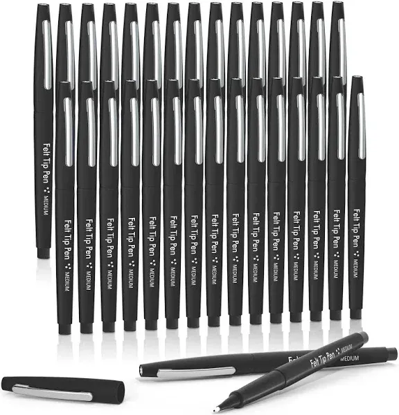 Lelix Felt Tip Pens 30 Black Pens 07mm Medium Point Felt Pens Felt Tip Markers Pens for Journaling Writing Note Taking PL