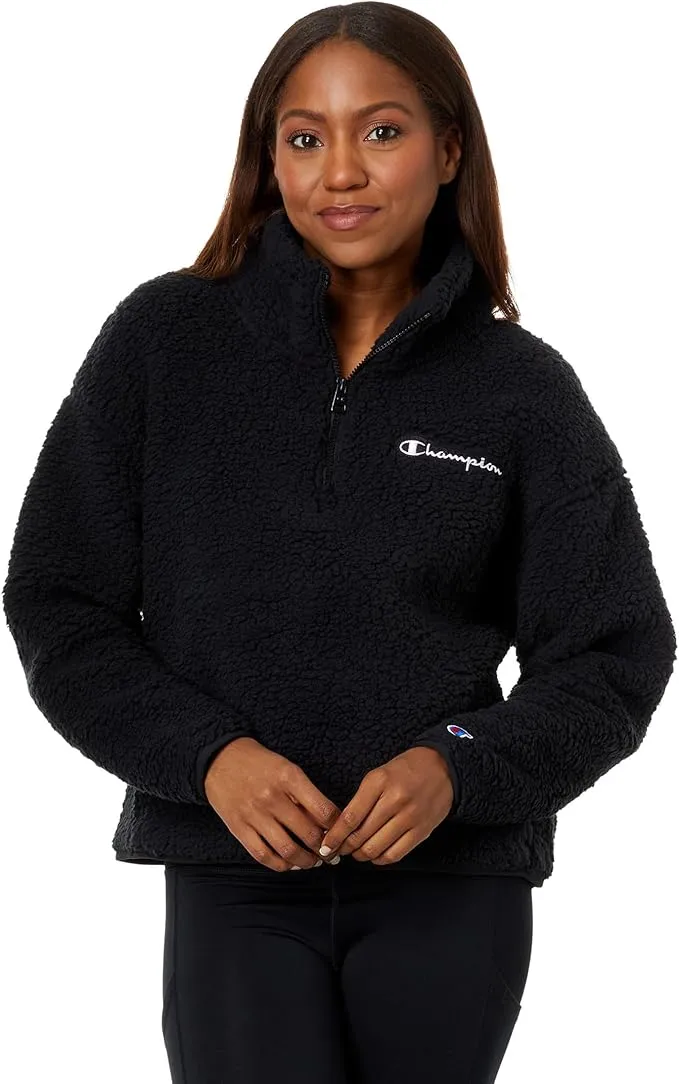 Champion Sherpa 1/4 Zip Women's Clothing Black : LG