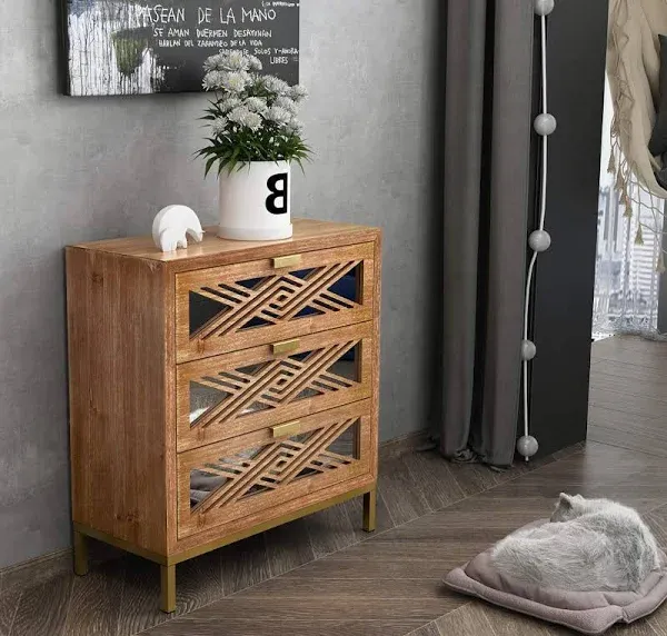 COZAYH 3-Drawer Mirror Fronts Accent Dresser