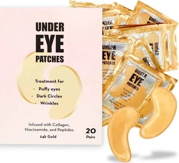 Elizabeth Mott Eye Mask - Hydrating & Brightening for Dark Circles, 24K Gold, Collagen - 6 Pairs