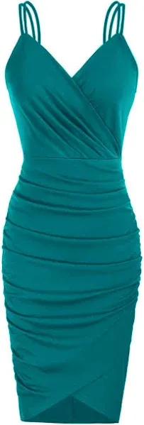 GRACE KARIN Women's Sexy Spaghetti Straps Cocktail Dresses for Wedding Guest Ruched V-Neck Bodycon Dress