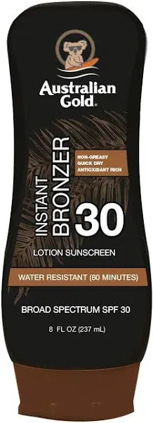 Australian Gold Sunscreen Instant Bronzer, Broad Spectrum SPF 30 Water Resistent