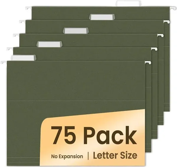 Amazon Basics Hanging File Folders, Letter size, Standard Green, 1/5-Cut Tabs, 75 Count per Box