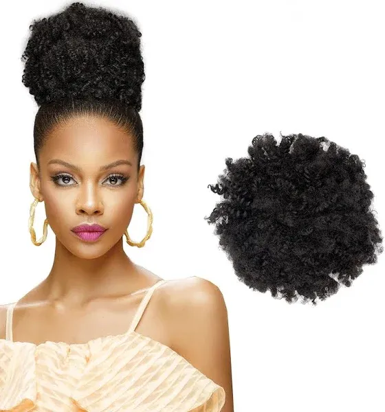 Darling Afro Puff ponytail 1X Hair Extensions (1 Pack, 1X per Pack), Natural Soft Texture, Drawstring Short Synthetic for Natural hair, Clip on Kinky Curly Bun, #1/27