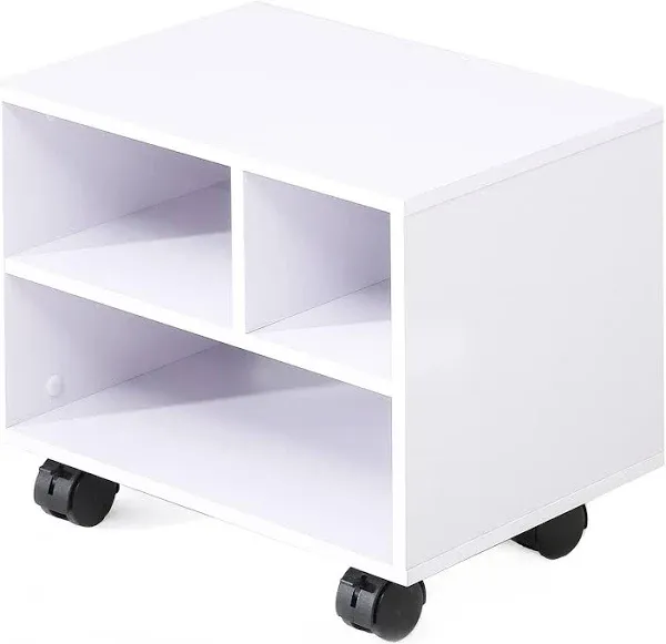 Rolling Printer Stand On Wheels Mobile Under Desk Work Cart Storage Shelf White