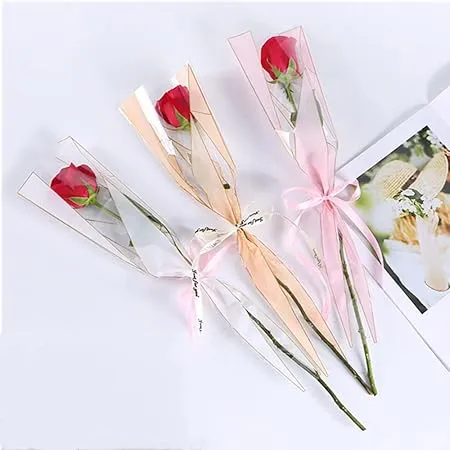 OUKEYI 150 Counts /6 Colors Flower Wrapping Paper Single Rose Packaging Bag,Florist Bouquet Supplies,Waterproof Floral Wrapping Paper 17.7 * 5 * 1.6Inch