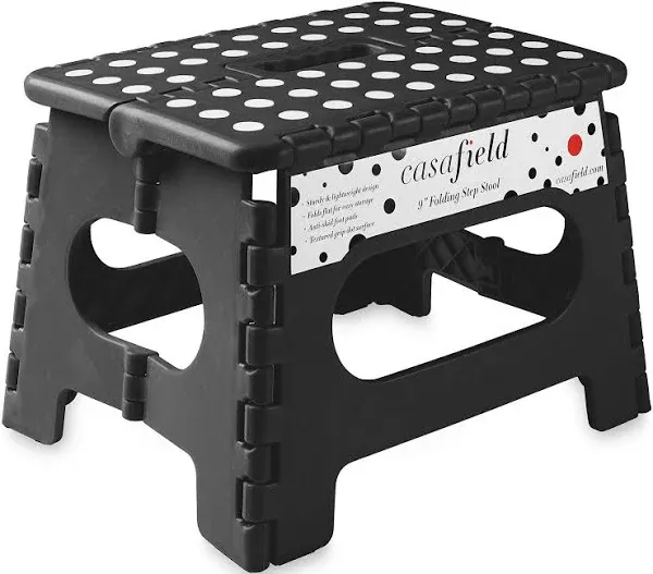 Casafield 9" Folding Step Stool with Handle Portable Collapsible Small Plastic Foot Stool for Kids and Adults