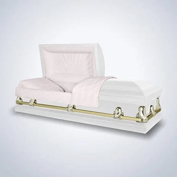 Orion Series White and Gold Steel Casket with Pink Interior