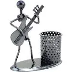 HAZOULEN Metal Art Pen Pencil Holder with A Musician Playing Music, Home Office Decoration Work Desk Organizer