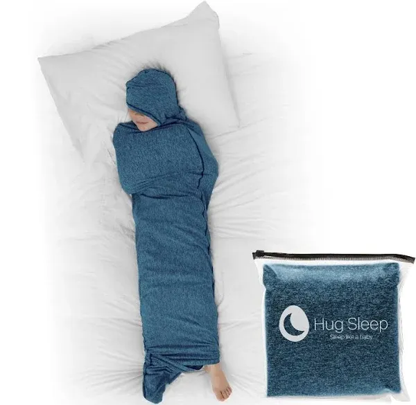 Hug Sleep Hooded Sleep Pod Move for Kids/Tweens, Tween Wearable Blanket for Girl or Boy, Size 10-14, Weighted Blanket Alt, Seen on Shark Tank, Cooling Sensory, Machine Washable Blankets, Turquoise