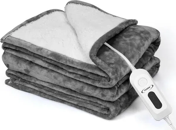 Heated Blanket Electric Throw - 50''x60'' Heating Blanket Throw 4 Hours Auto-Off & 4 Heating Levels Over-Heat Protection, Machine Washable Flannel Sherpa,Electric ETL Certification