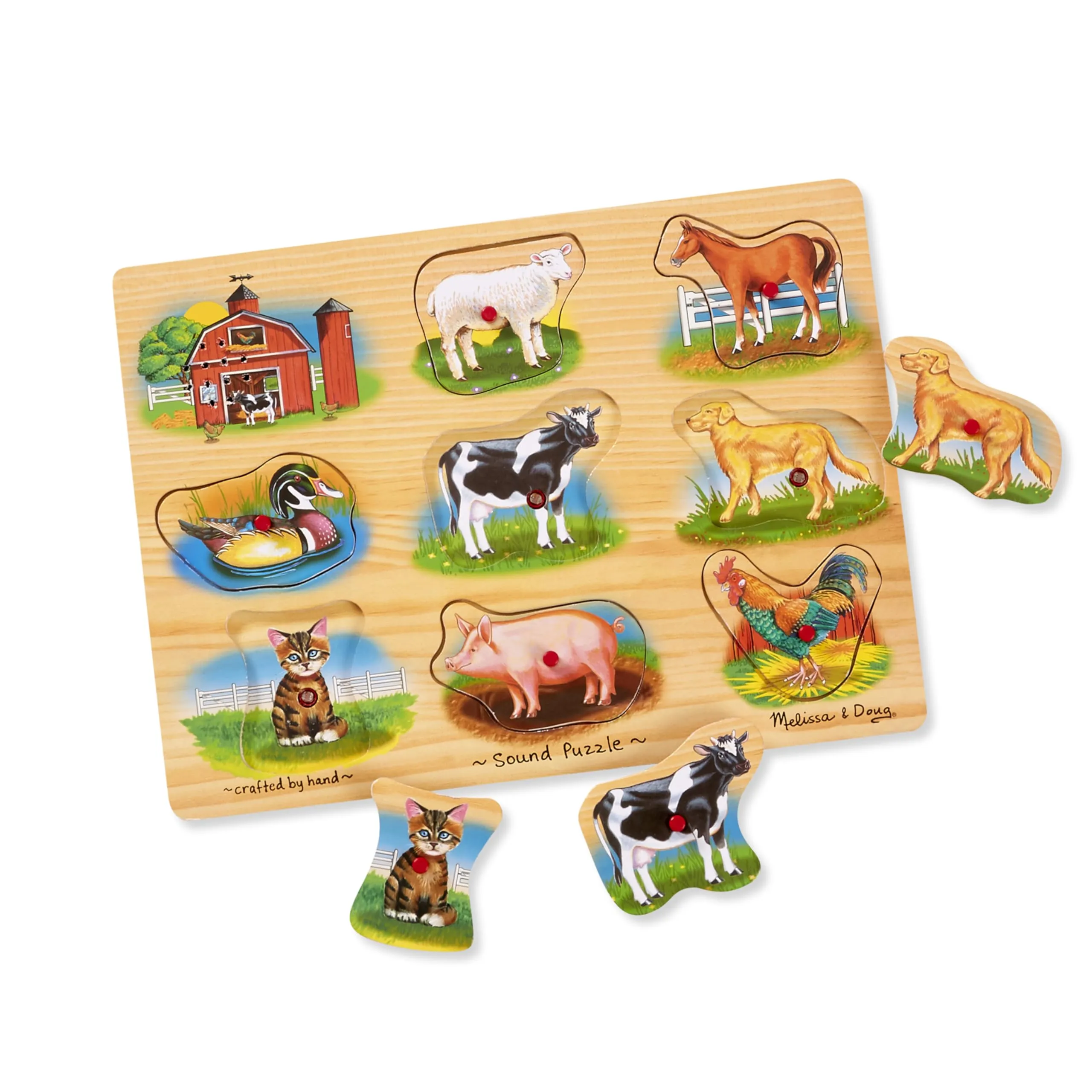 Melissa &amp; Doug Farm Sound Puzzle - Wooden Peg Puzzle With Sound Effects (8 pcs)