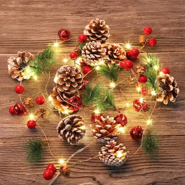 Christmas Garland with Lights,10 FT 30 LED Christmas Pinecone String Lights Battery Operated,Christmas Garland, Christmas Lights Indoor for Home Fireplace Mantel Xmas Decor