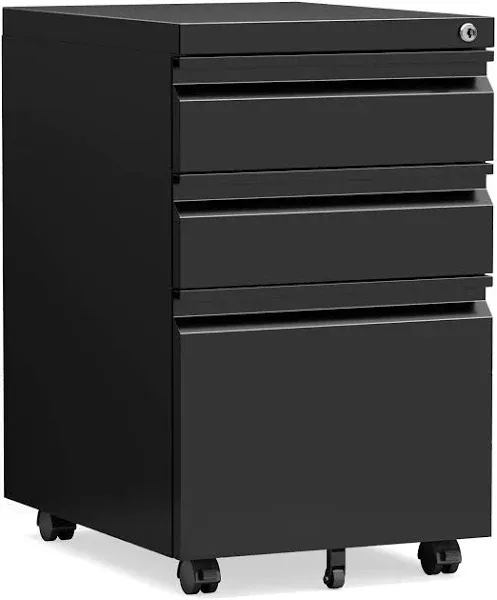 STANI 3 Drawer Mobile File Cabinet with Lock Under Desk Metal Filing Cabinet Locking Office Mobile Cabinet with Wheels Under Desk Office Drawers Rolling Mobile File Cabinet Assembly Required Black