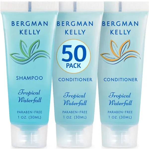 Bergman Kelly - Travel Shampoo and Conditioner Set - 1 fl oz, 100 Pieces, Tropical Waterfall - Delight Your Guests with Invigorating and Refreshing