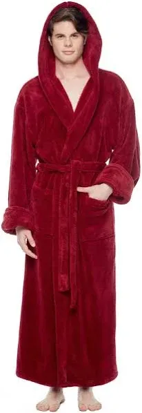 Arus Men's Thick Full Ankle Length Hooded Turkish Cotton Bathrobe