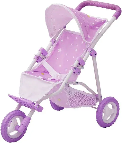 Olivia's Little World Baby Doll Jogging-Style Stroller with Canopy, Seatbelt and Storage Space, Purple and White