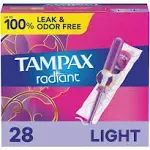 Tampax Radiant Tampons Light Absorbency Unscented - 28 Count