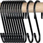 HiGift 24 Pack S Hooks for Hanging, 4-1/2 inch Large Black Vinyl Coated Metal S Shaped Hooks Heavy Duty, Non Slip Rust-Free Closet Hooks for Hanging Clothes Plant Jeans Bag Pan Pots Cups Towels