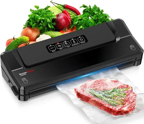 Bonsenkitchen Vacuum Sealer Machine, Fast-Compact Food Sealer, Globefish Technology for High-Speed Continuous Working, Multi-Functional Food Vacuum Sealer with Vacuum Bags & Accessory Hose, Black