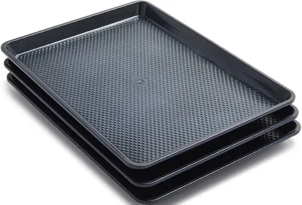 Blue Diamond Bakeware Diamond Infused Ceramic Nonstick, 3 Piece Half Cookie Sheet Baking Pan Set, Dishwasher Safe and Freezer Safe, PFAS-Free, Blue