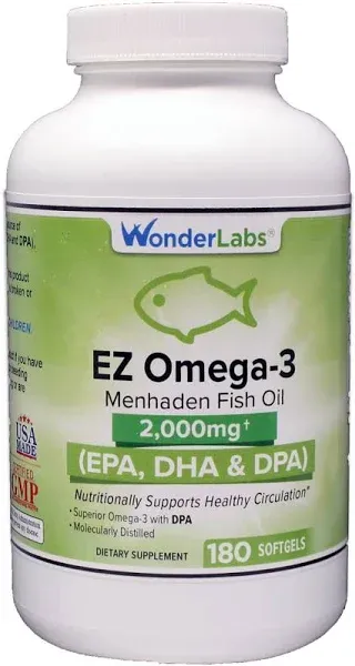 Atlantic Menhaden Fish Oil Omega-3 2000 mg Burpless Made in The Usa