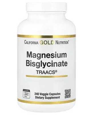 California Gold Nutrition, Magnesium Bisglycinate, Formulated with TRAACS¬Æ, 200 mg, 60 Veggie Capsules (100 mg per Capsule)