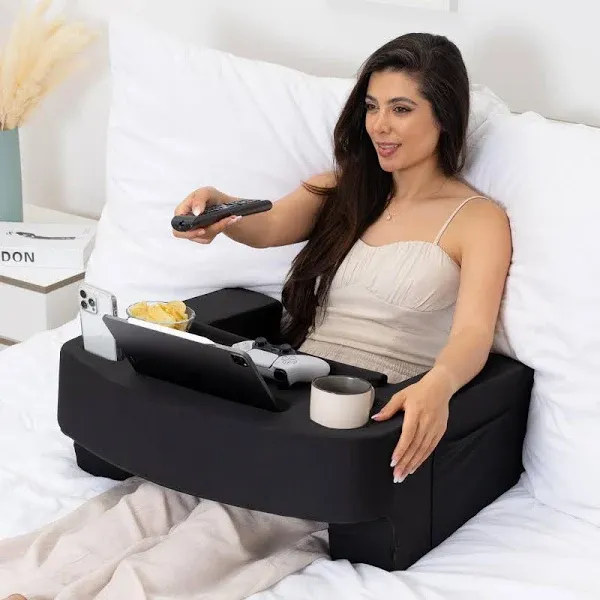 Reading Pillow for Gaming – Lap Desk &amp; Arm Rest with Cup &amp; Phone Furry Grey