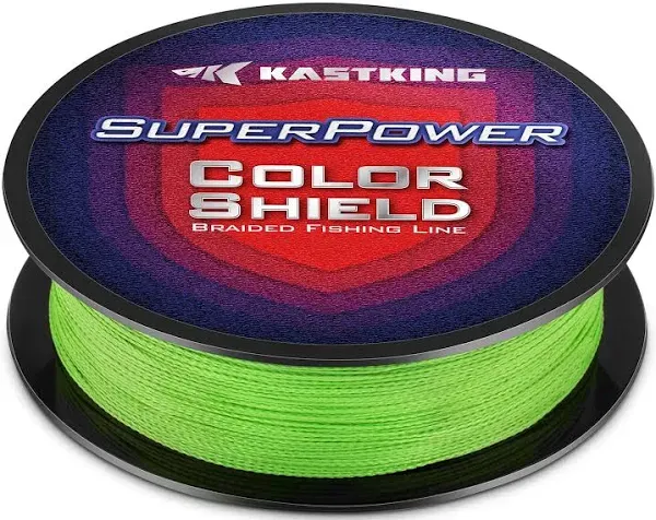 KastKing Superpower ColorShield Braided Fishing Line - Colorfast Braided Line, 100% Solution Dyed UHMWPE Fiber, Smooth & Strong Superline, Near Zero Stretch, Sensitive, High Abrasion Resistance