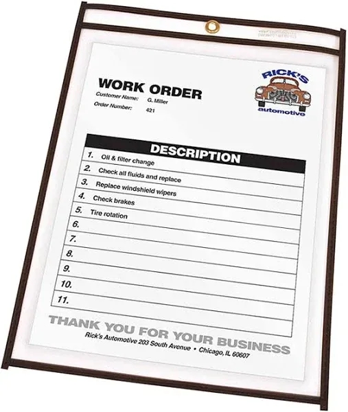 C-Line Stitched Vinyl Shop Ticket Holders, 9&#034; x 12&#034;, Clear, Box Of 25