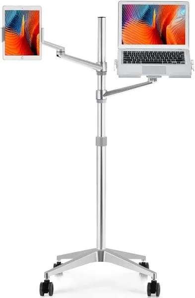 viozon Tablet and Laptop Floor Stand, 2-in-1 Rolling Adjustable Dual arm, Compatible with 4.5~13'' Phone and Tablet Compatible with iPhone, iPad Pro, iPad, Extra Tray Fits 12 to 17'' Laptop/Notebook S