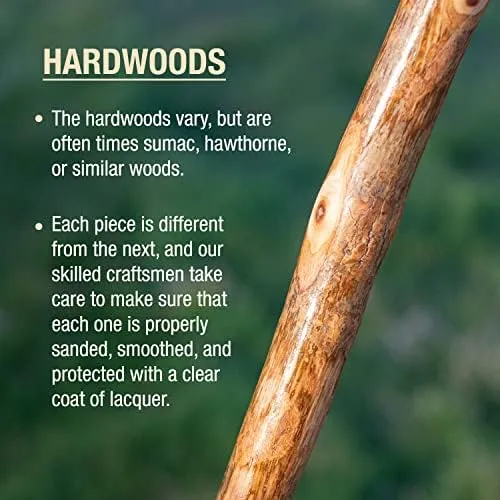 Brazos Rustic Wood Walking Stick, Hawthorn, Traditional Style Handle, for Men & Women, Made in the USA, 48"