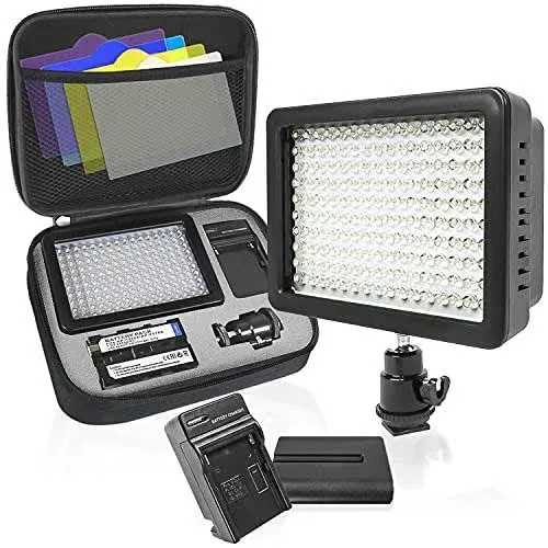 LimoStudio 216 LED Video Light for Digital DSLR Camera, Camcorder, High Brightness Lumen Value, Dimmable Switch with Color Filter Gel, Battery & Charger, AGG1318