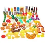 Amazon Basics Pretend Toy Play Food for Kids Ages 3 and Up, Set of 150 Pieces, Multicolor, 11.02"(W) x 3.75"(H) x 16.56"(D)