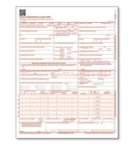 CMS-1500 Health Insurance Claim Form, 250/Box (CMS12LC250)