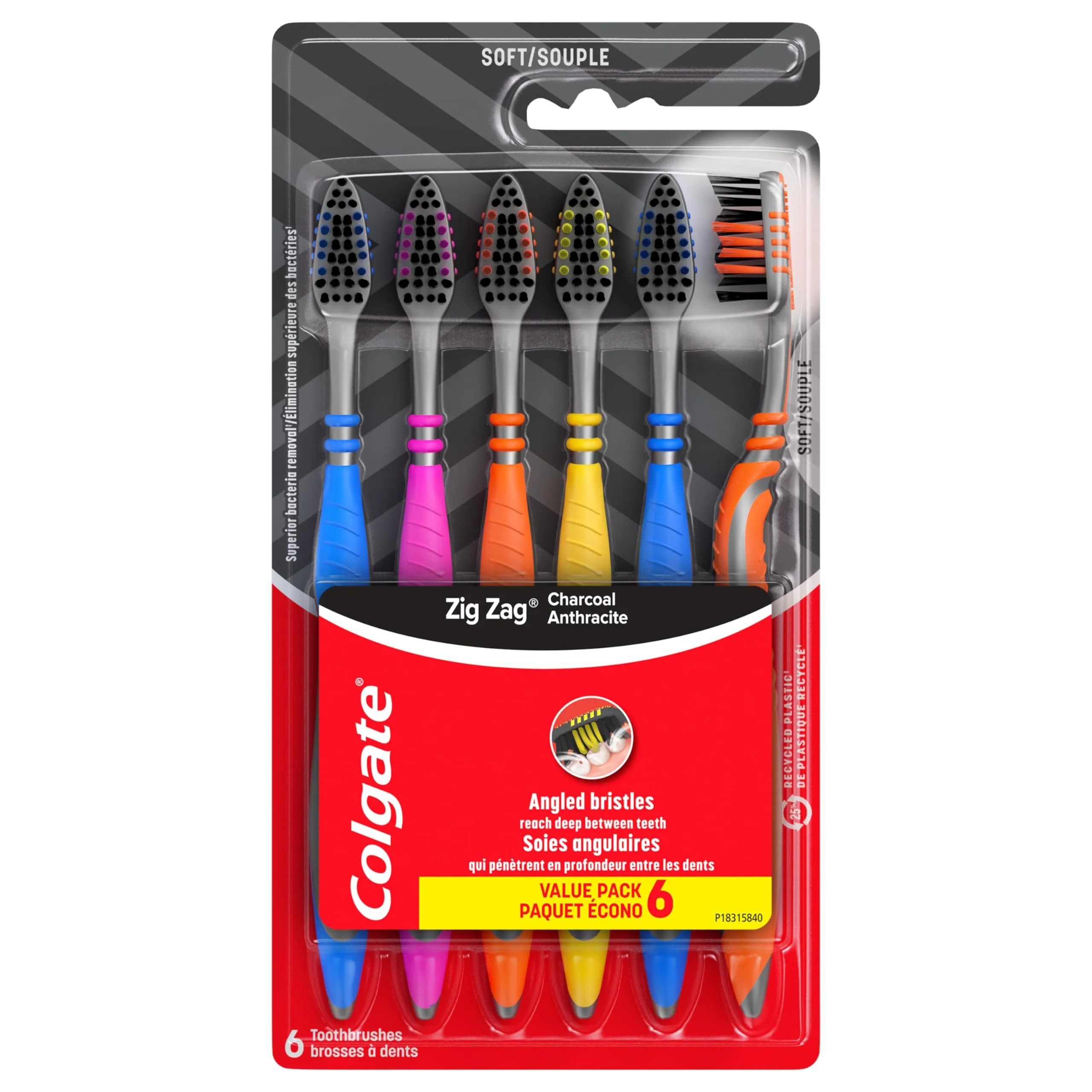 Colgate Toothbrush Soft Value pack 6 ct. Zigzag Charcoal Anthracite