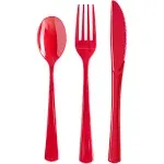 Exquisite 150 Pack Red Plastic Utensils Heavy Duty Cutlery Set 50 Plastic Forks 50 Plastic Spoons 50 Plastic Knives Perfect Plastic Silverware Party P