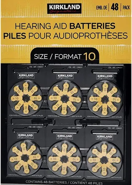 Kirkland Hearing Aid Battery Size 10 13 312 or 675 Zinc-Air Premium Batteries