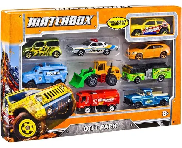 MATCHBOX 9-PACK SET EXCLUSIVE VEHICLES JEEP POLICE &amp; WATER WORKS DYX02 2016 *Nu*